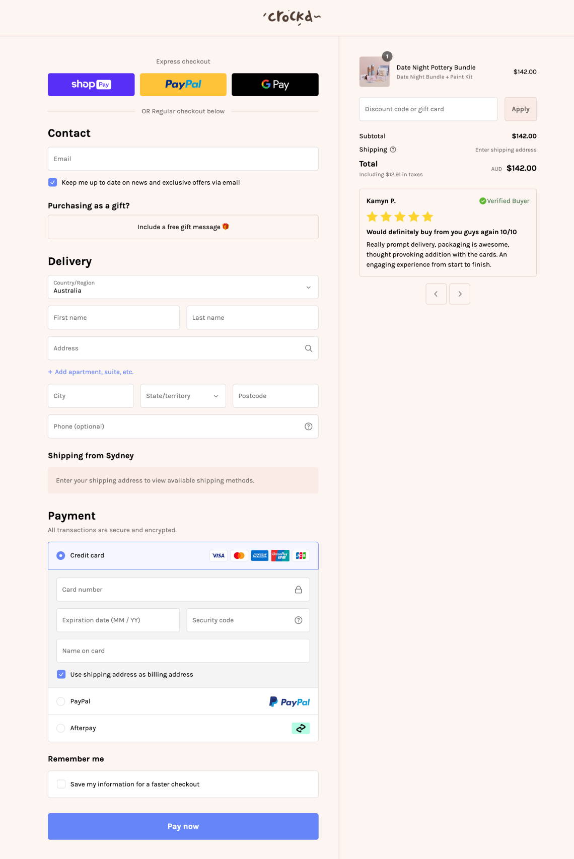 example of shopify one-page checkout