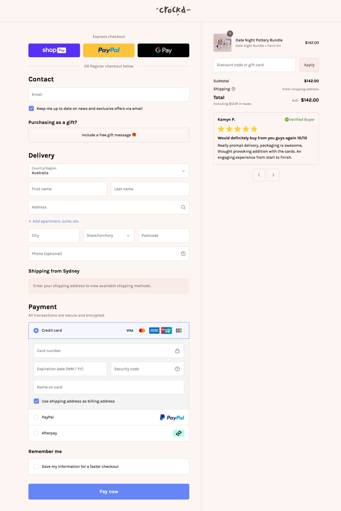 example of shopify one-page checkout