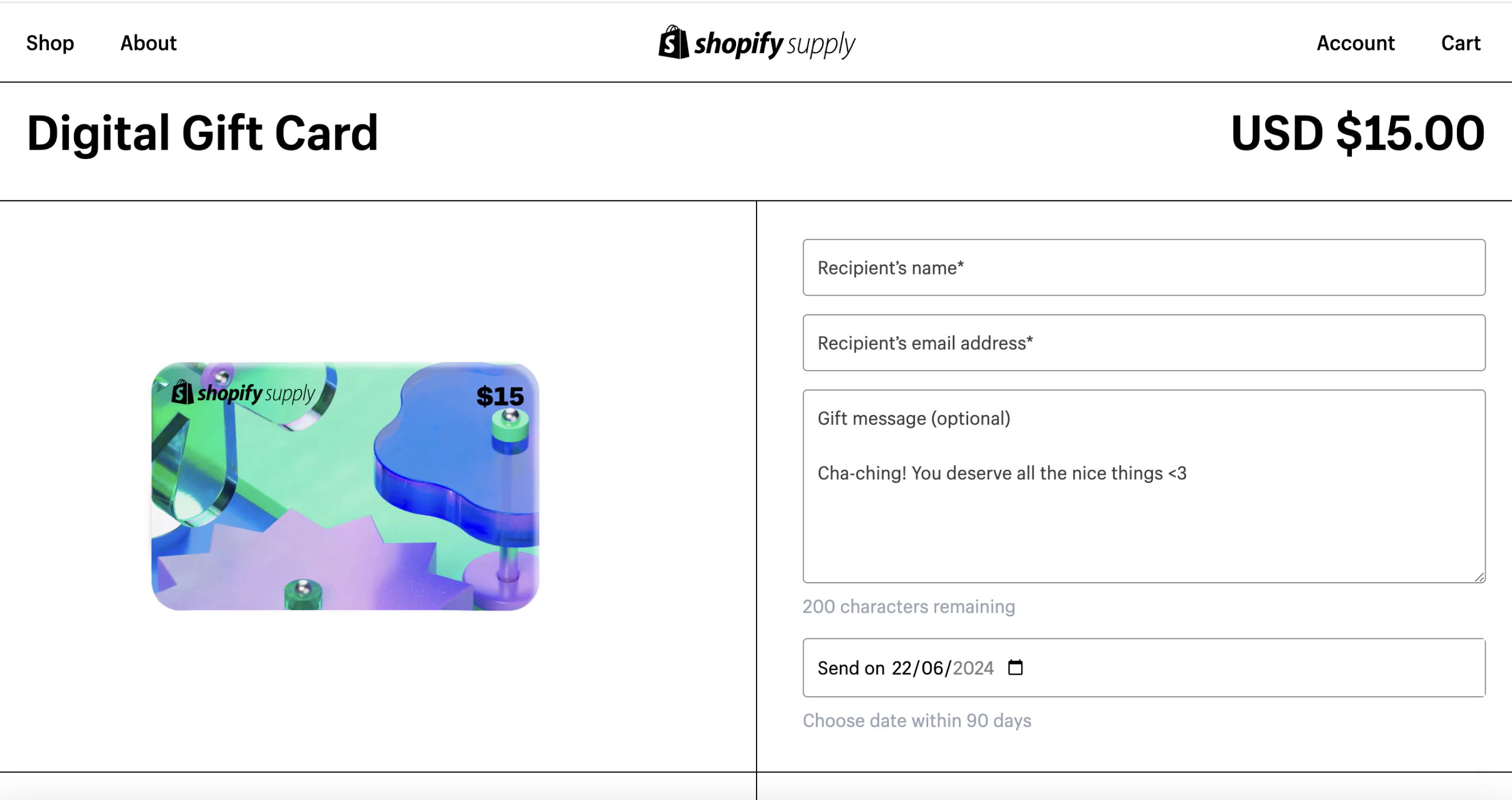 Shopify digital gift card