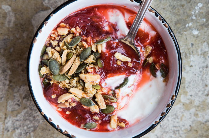 Yogurt with Rhubarb Compote and Pumpkin Seed Crumble