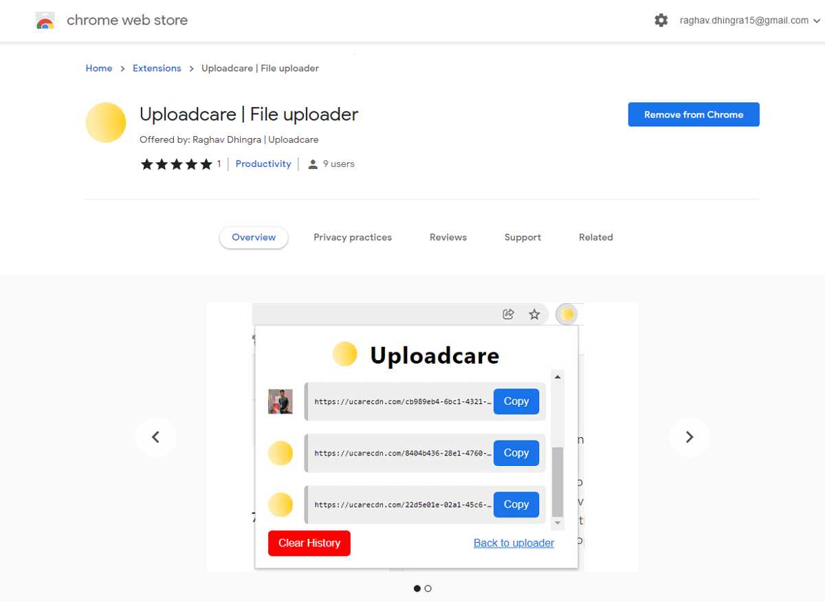 Overview of Uploadcare extension in Chrome Web Store