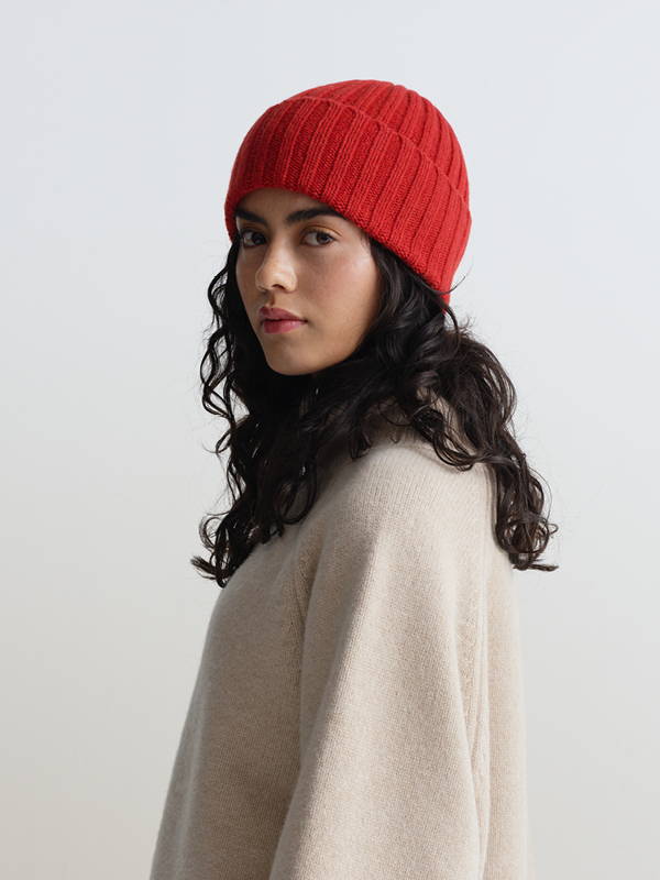 Model wears Plain Ribbed Hat