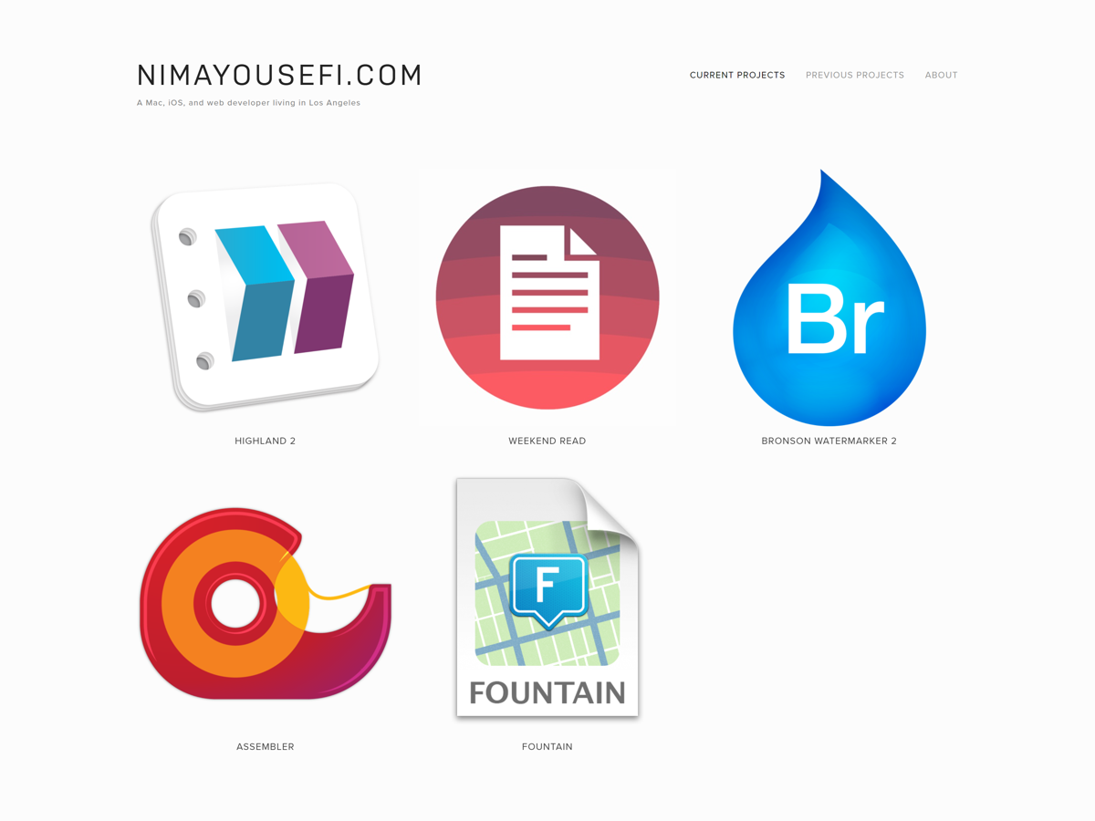 Screenshot of Nima Yousefi, from the designer & developer portfolios collection.