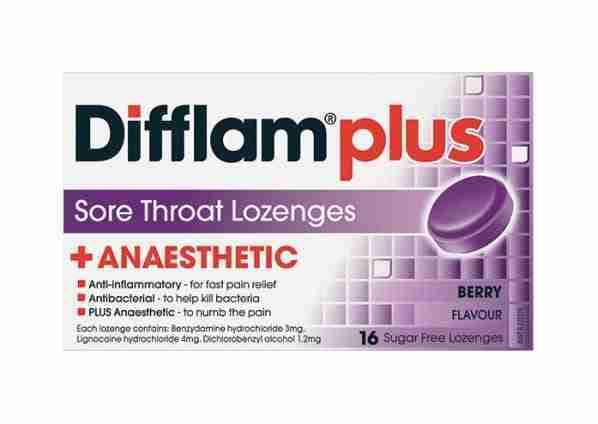 Difflam Plus Anaesthetic Berry Sugar Free 16 Lozenges