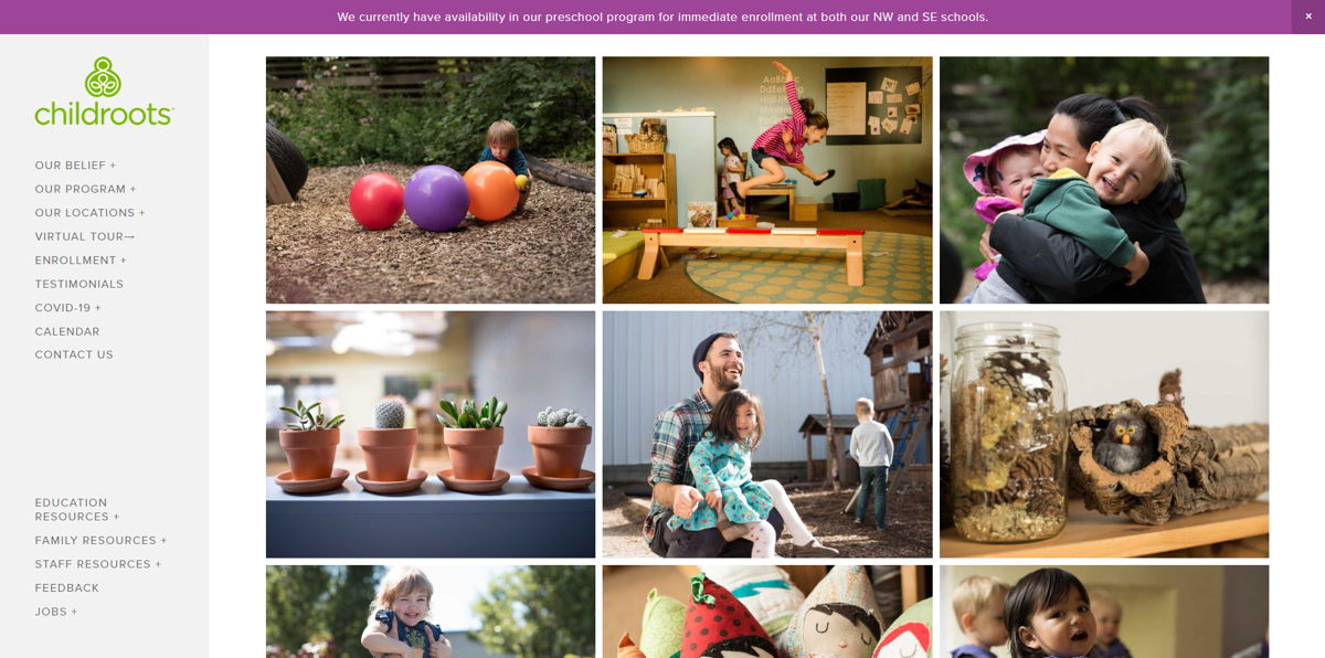 Screenshot of ChildRoots, from the childcare & daycare websites collection.
