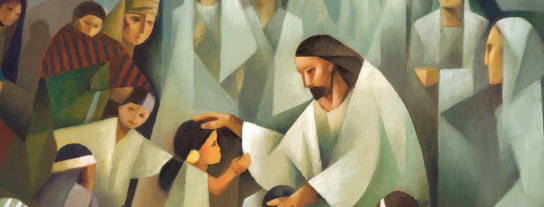 Banner image of painting of Jesus blessing children.