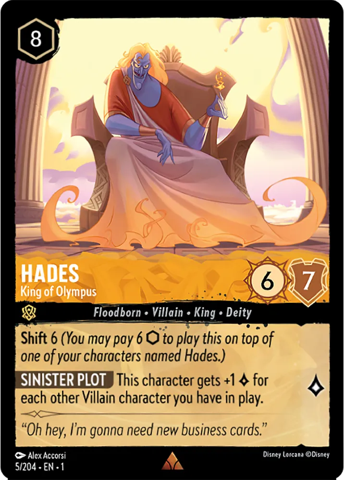 Hades card from Disney's Lorcana Trading Card Game.