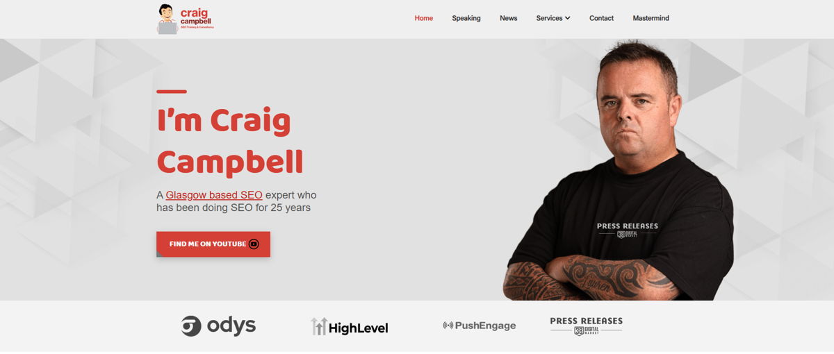 Screenshot of Craig Campbell, from the seo portfolios collection.