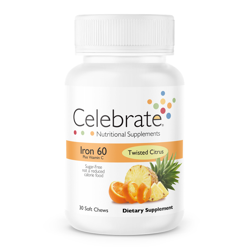 Celebrate Nutrition Supplements Iron 60 mg soft chews, twisted citrus flavor