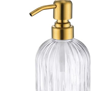 Leetcp Gold Glass Soap Dispenser with Rust Proof Metal Pump,16oz Vintage Soap Dispenser,Clear Glass Dish Soap Dispenser for Bathroom,Gold Kitchen Hand Soap Dispenser,Gold Antique Soap Dispenser