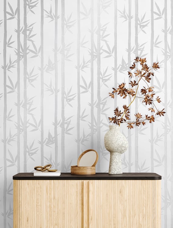 white & silver metallic bamboo wallpaper hero image