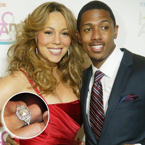 mariah carey with nick cannon inset of engagement ring