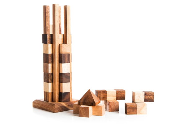 Hand Made Wood Stacking Tower Puzzle Game from Thailand - stacking advanced Tower - Image 3