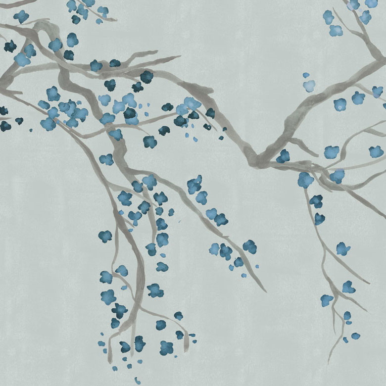 Blue Cherry Blossom Wallpaper Mural pattern image