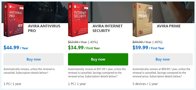 avira  product choose