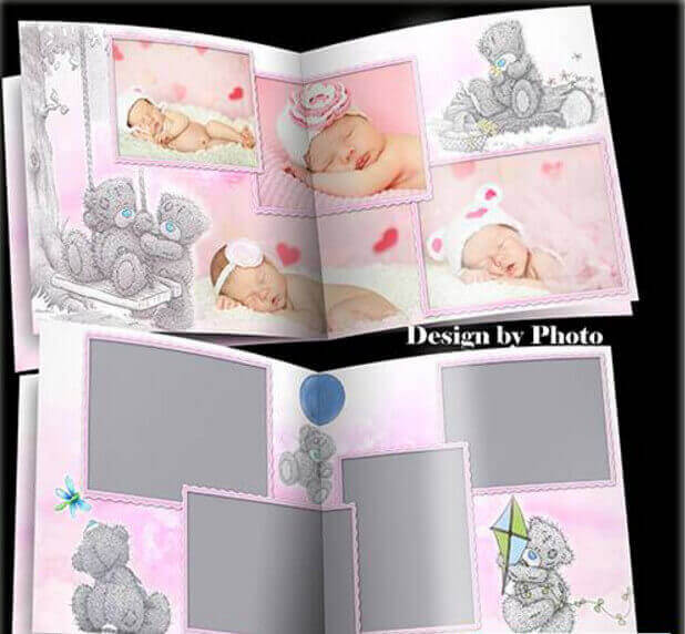 Фотокнига для девочки в PSD для Фотошоп - мишки Тедди