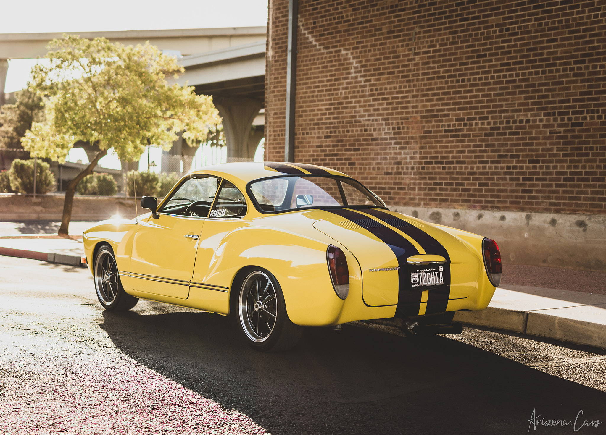 yellow volkswagen karmann ghia on black milled klassik rader 914 wheels