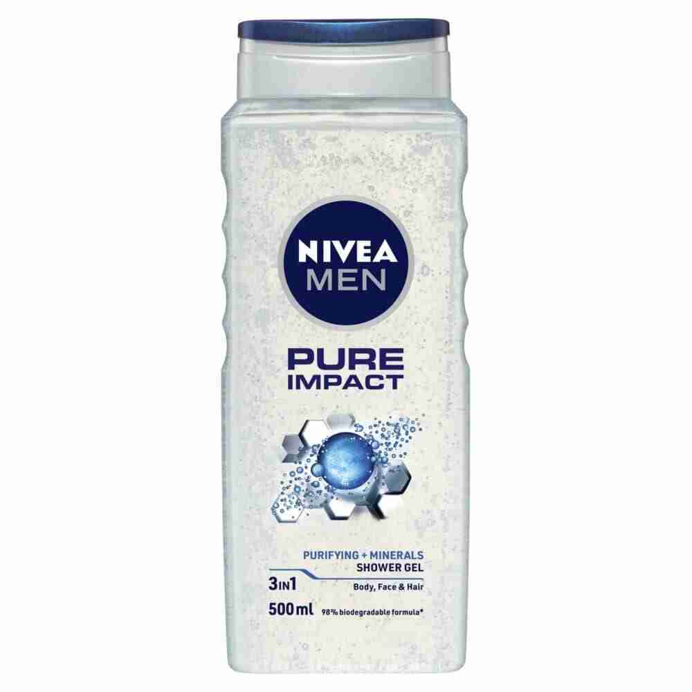 Nivea Men Pure Impact 3-In-1 Shower Gel Body Wash 500Ml