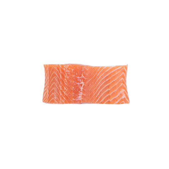 Raw piece of salmon on a white background.Image of Fresh Seafood from Bear Flag Fish Co.