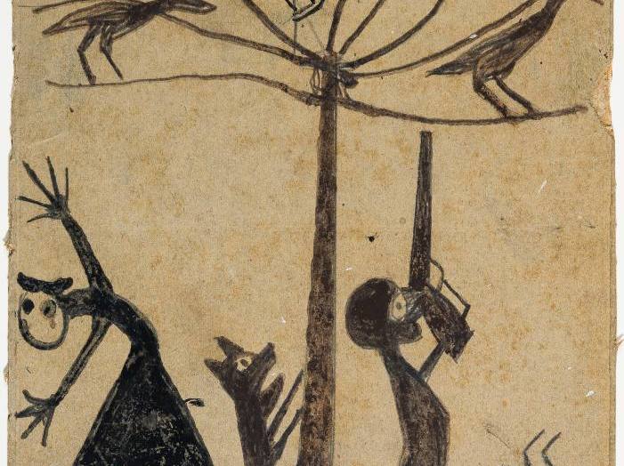 Animated Events. Bill Traylor (American, ca. 1853– - 1949). ca. 1939. Graphite and tempera on cardboard.12 3/4 x 6 7/8 in. (32.4 x 17.5 cm). San Antonio Museum of Art, Gift of Dr. and Mrs. William Block in honor of Dr. and Mrs. Harmon Kelley