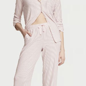 Modal Long Pajama Set, Small Regular - Purest Pink Stripes