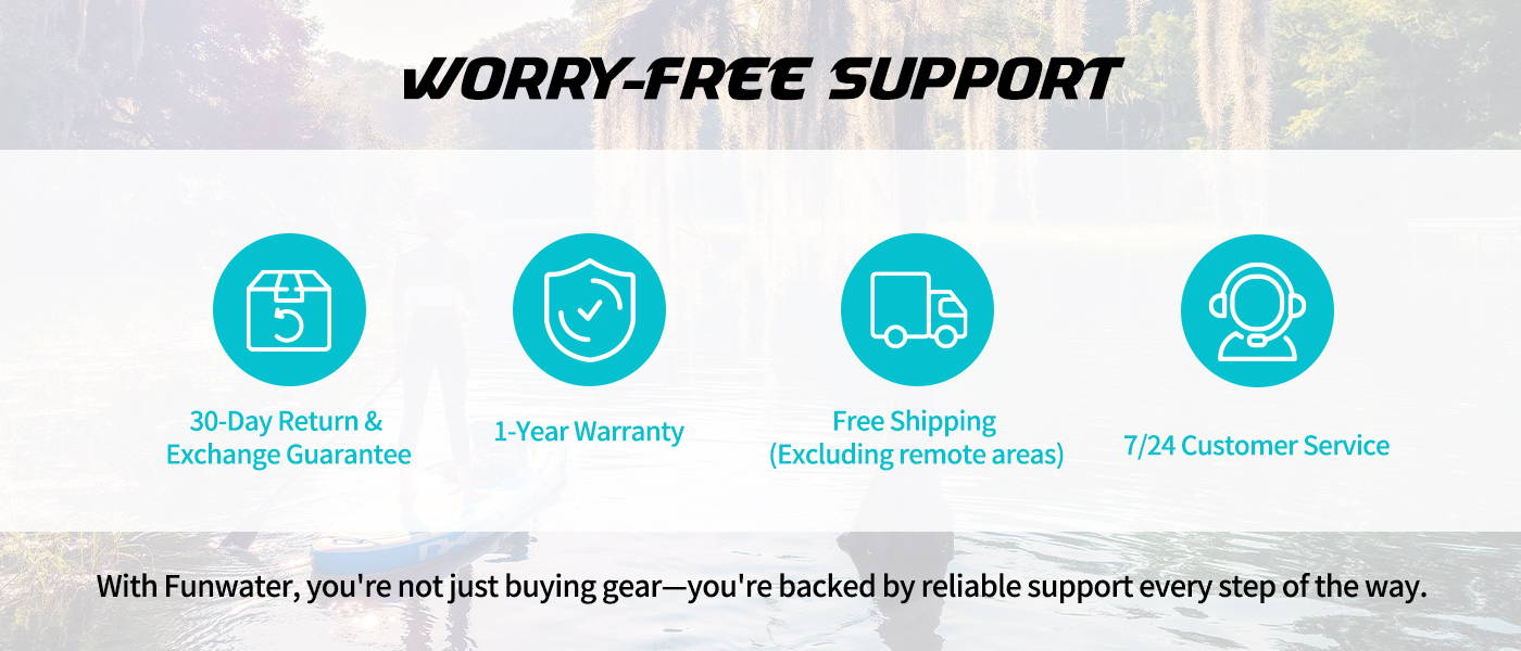 Funwater provide worry-free support with 30 days return& exchange guarantee, 1 year warranty, free shipping, customer service