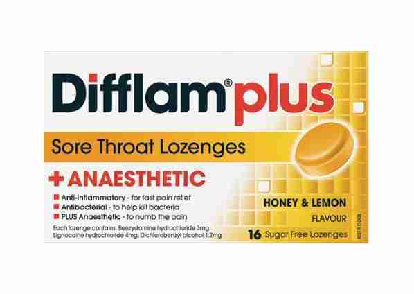 Difflam Plus Anaesthetic Honey & Lemon Sugar Free 16 Lozenges