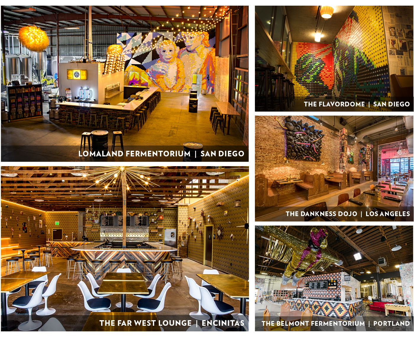 Our five current tasting rooms.