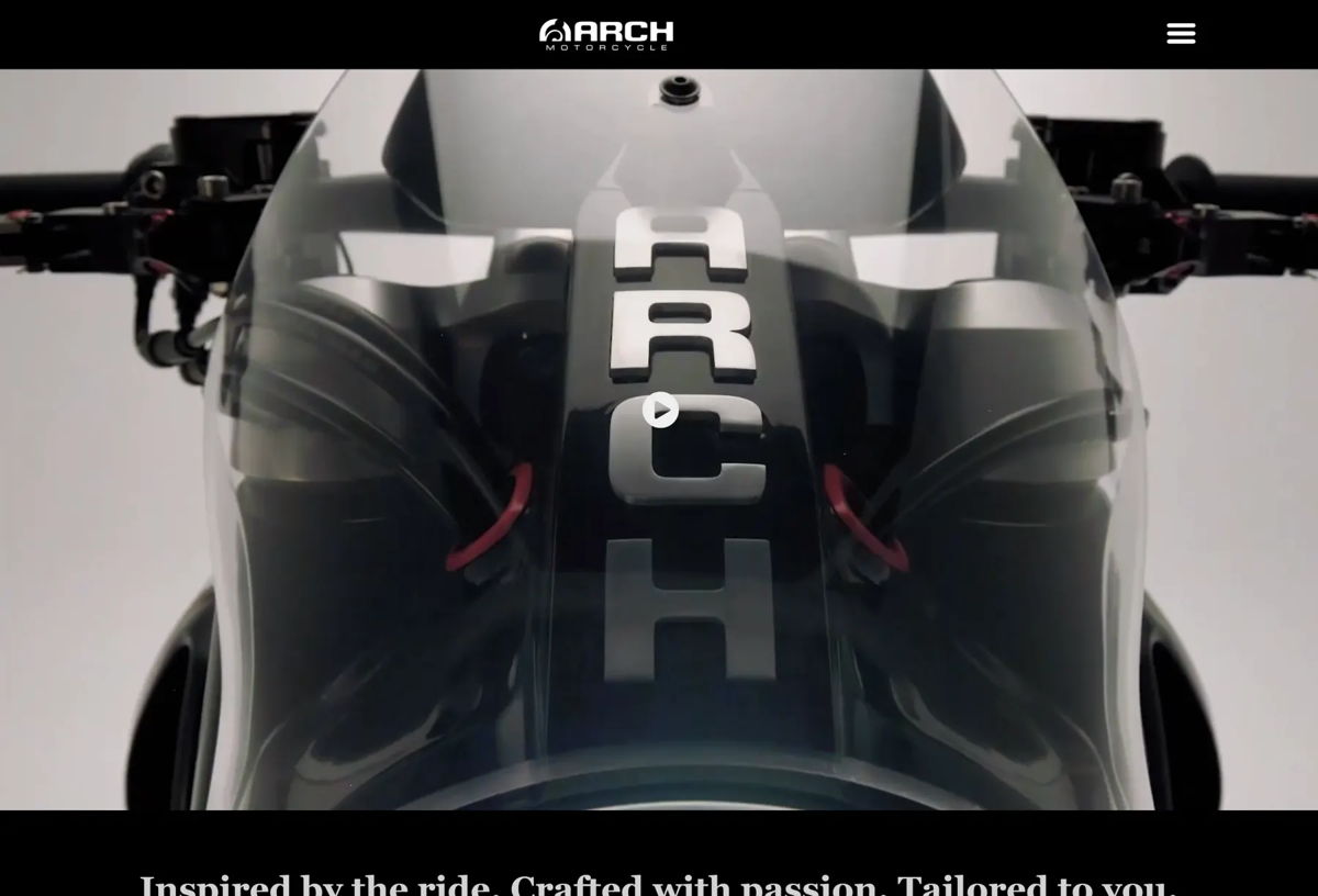Screenshot of ARCH Motorcycle, from the simple & minimal websites collection.