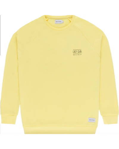 Front of yellow organic cotton sweatshirt from sustainable menswear brand Bask In The Sun