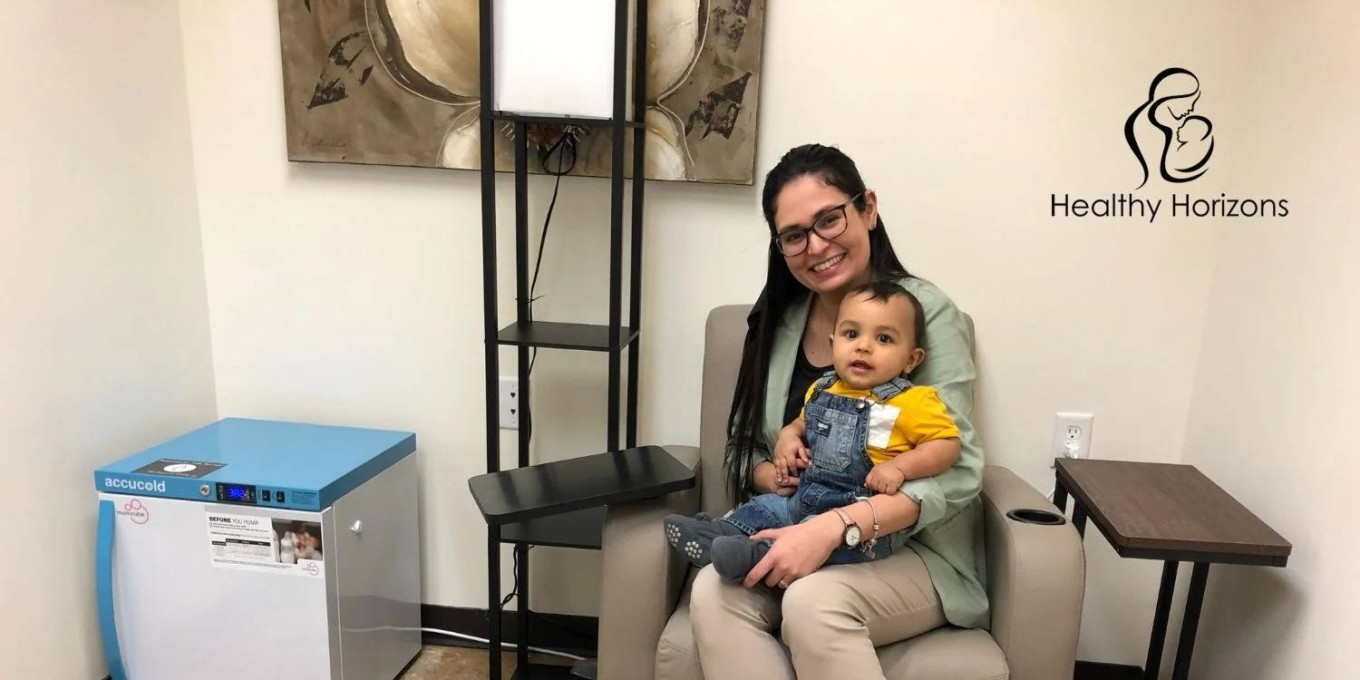 Sorimar Santiago and her son in Casa de Corazón's Lactation Room