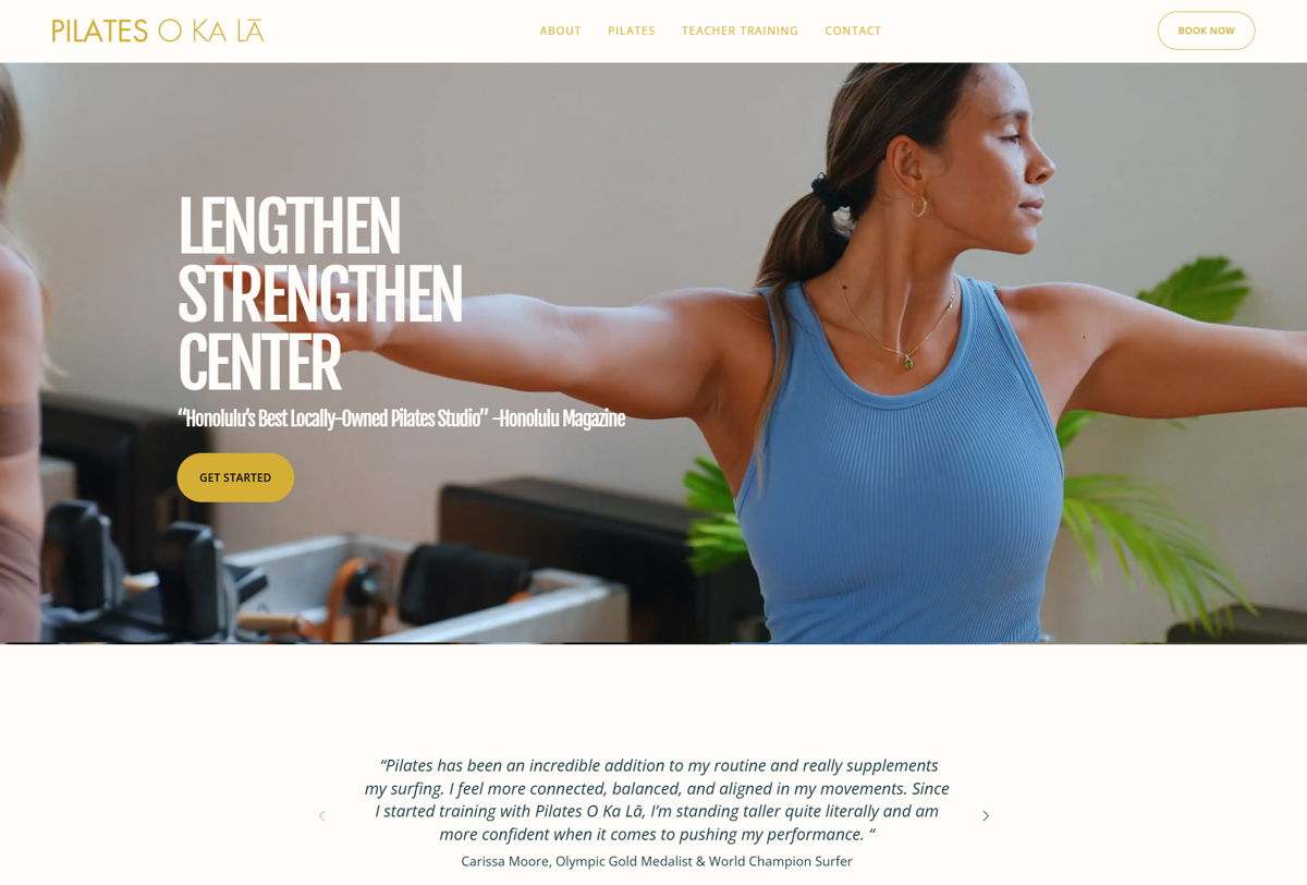 Screenshot of Pilates O Ka La, from the pilates websites collection.