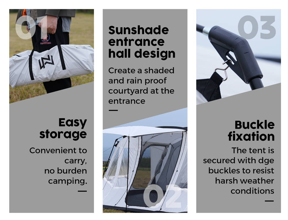The structure of this large camping tent is stable with many creative designs