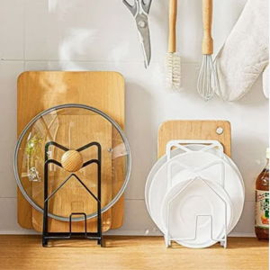 2 Pack Cutting Board Racks Holders Pot Pan Lids Holders Chopping Board Organizers Thin Bakeware Trays Dry Display Stands Kitchen Countertop Cabinet Office Black