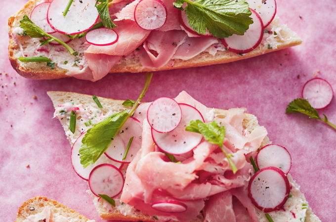 Open-Faced Sandwiches with Radish Butter and Ham
