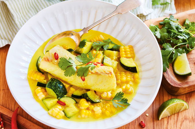 Cod and Corn in Spicy Curry Broth