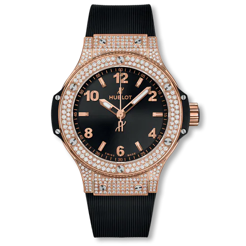 Big Bang 38 Quartz Red Gold - Pavé / Black / Rubber