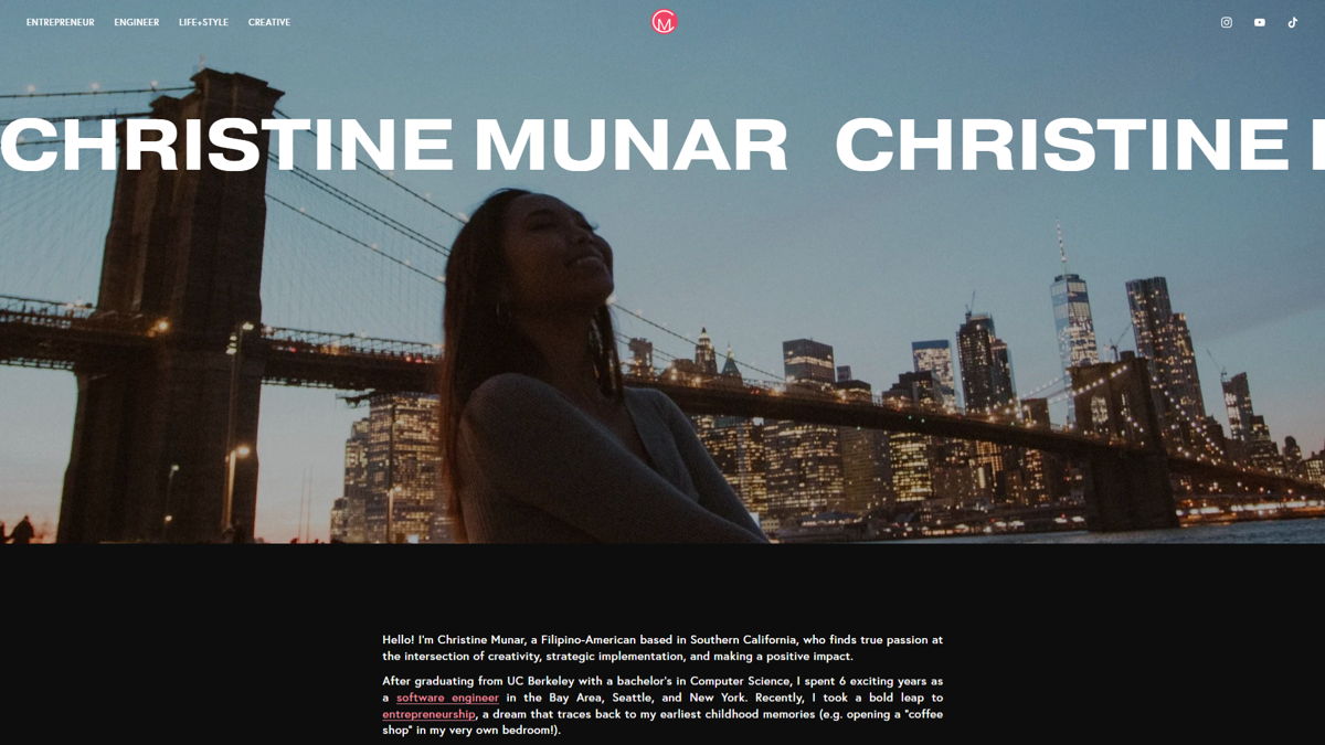 Screenshot of Christine Munar, from the software engineer portfolios collection.