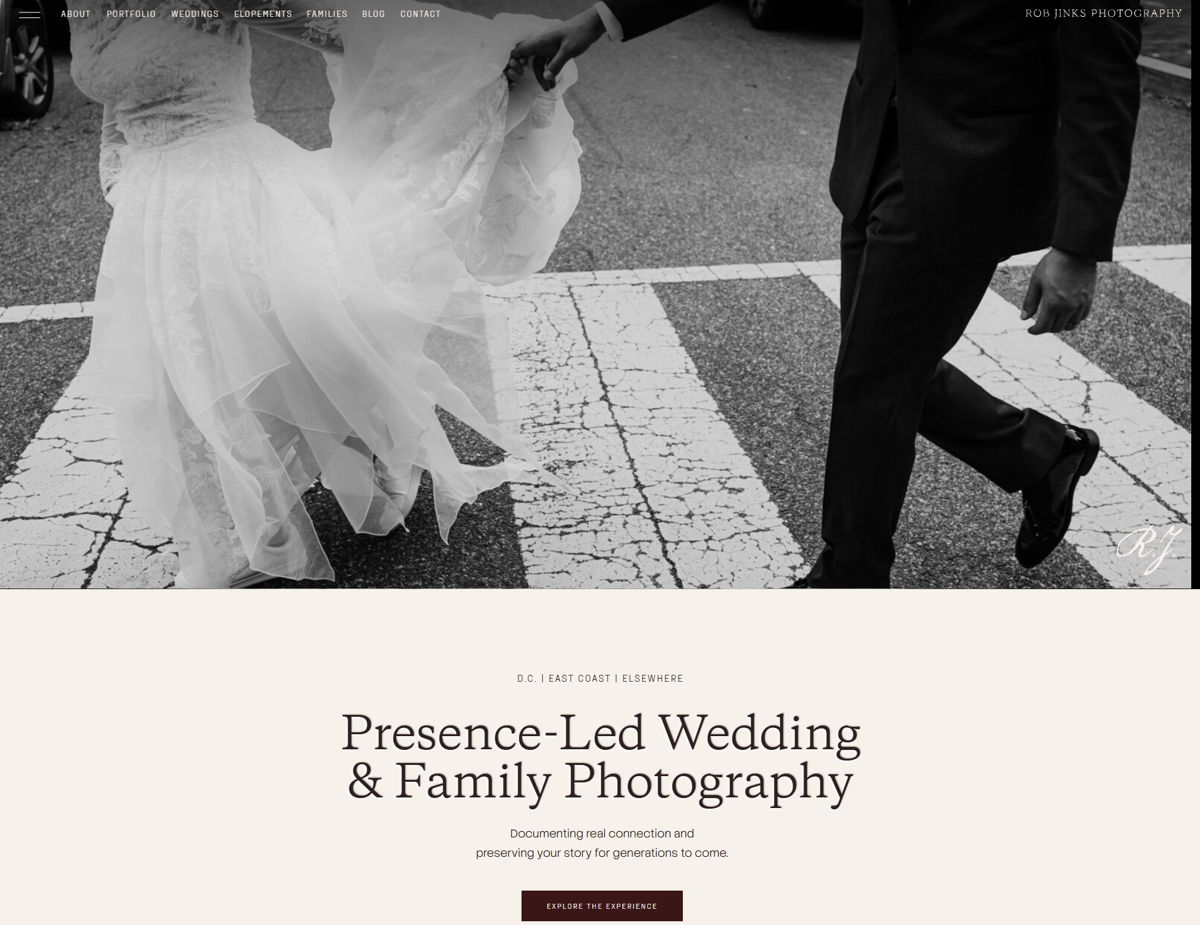 Screenshot of Rob Jinks Photography, from the website hero section designs collection.