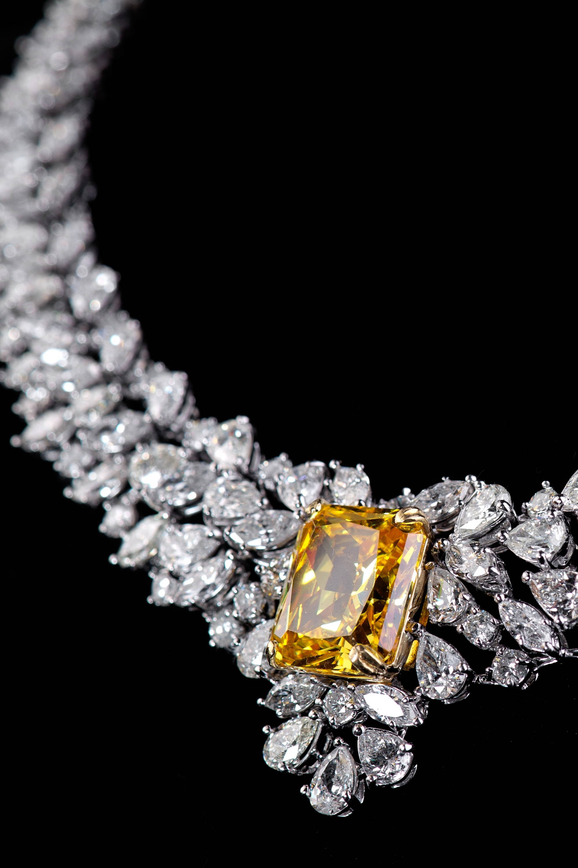 Luxurious diamond necklace on a black background
