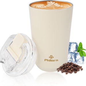 PHILORN Travel Coffee Mug, Coffee Cup-12 OZ Insulated Coffee Mug With Lid, White Stainless Steel Coffee Mug with Double Wall, Thermal Cup for Hot & Cold Drinks…