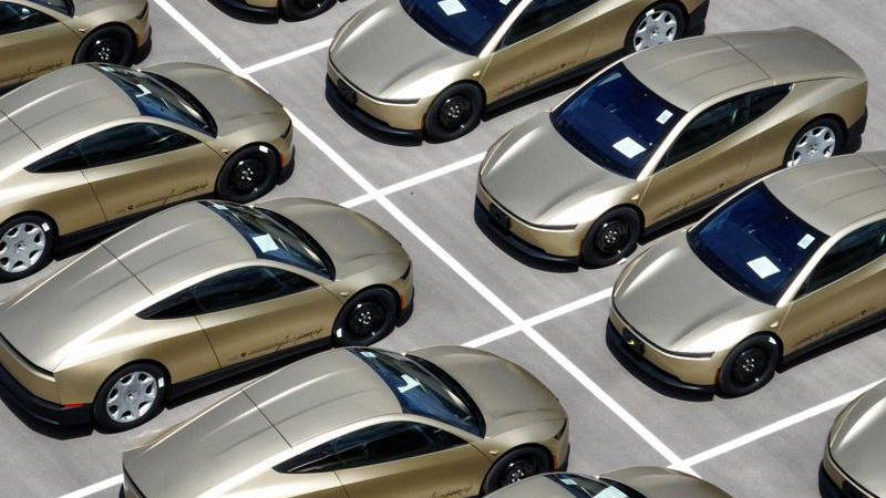 AUSTIN, TEXAS - APRIL 8: Tesla Cybercabs are lined up on a lot at Tesla Giga Texas in Austin, Wednesday, April 8, 2026. (Jay Janner/The Austin American-Statesman via Getty Images)