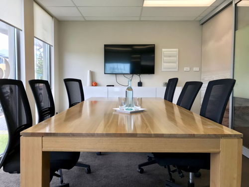 A modern, bright board room that seats 8 - 20 in North Beach