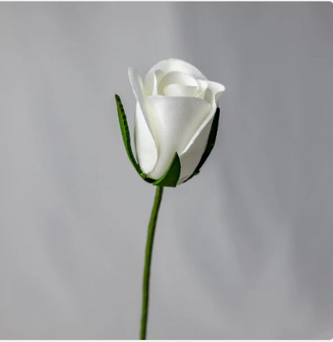 White Velveteen Rose Bud - Realistic Artificial Flowers