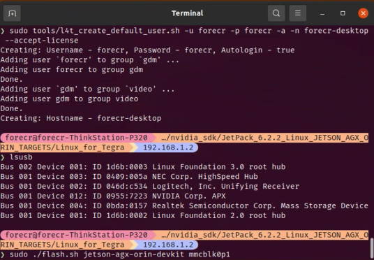 Jetson flashing command