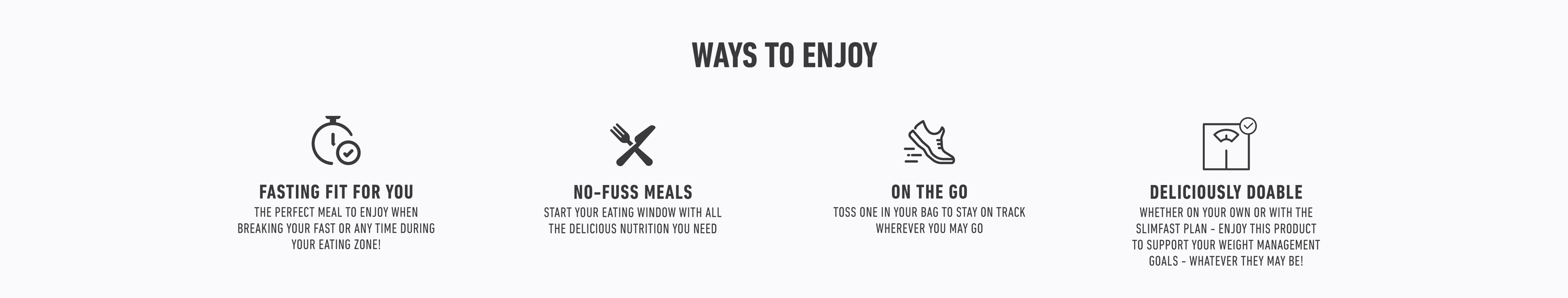  Ways to enjoy: Fasting Fit for You, No Fuss Meals, On the Go, and Deliciously Doable