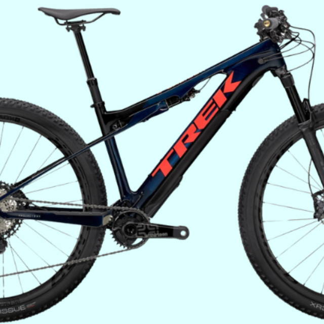a black E-Caliber 9.8 XT Gen 2 full suspension electric mountain bike