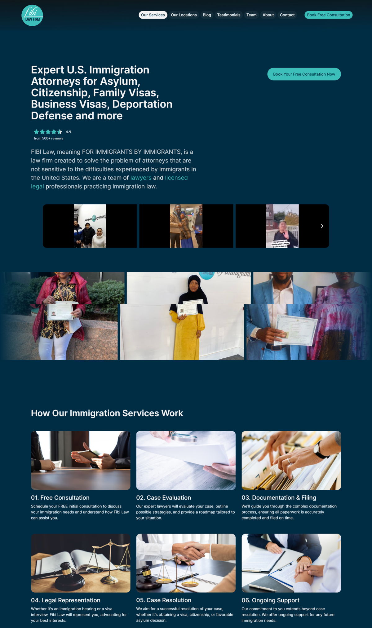 Screenshot of Fibi Law Firm, from the service page design examples collection.