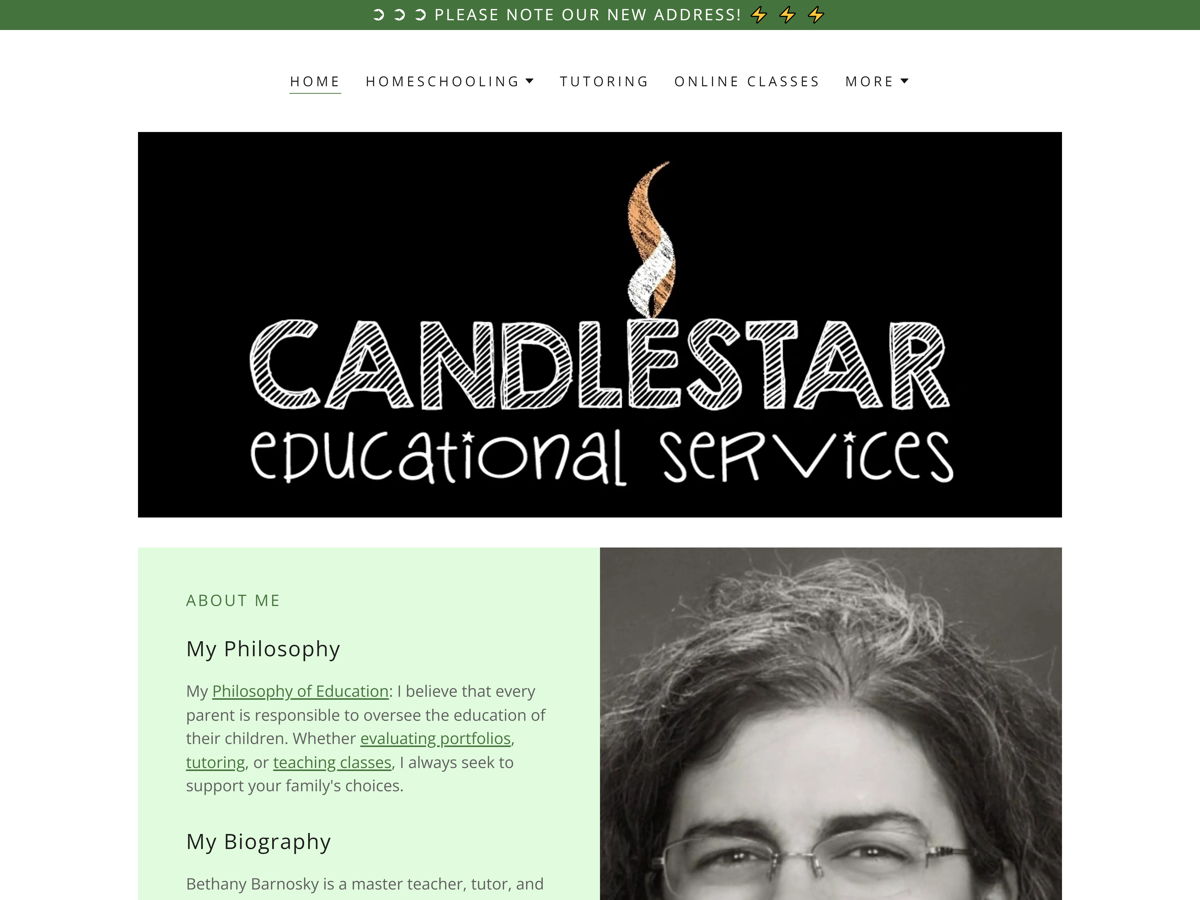 Screenshot of Candle Star Services, from the teacher & educator websites collection.