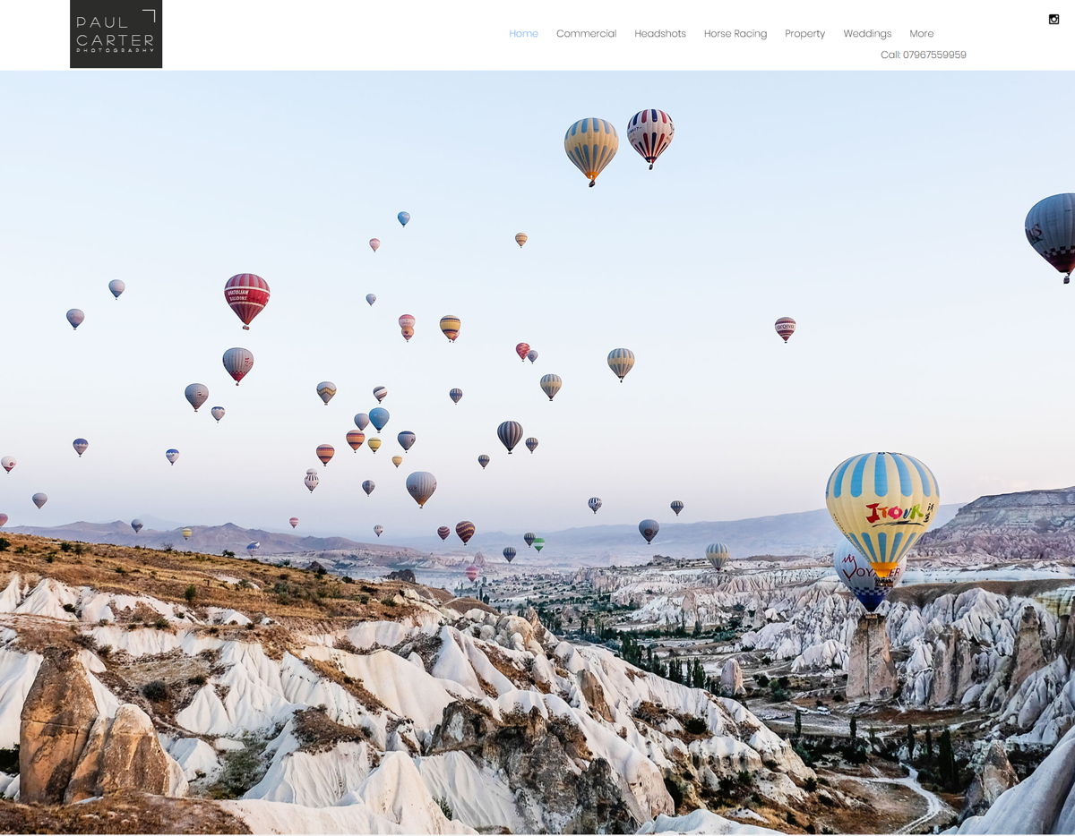 Screenshot of Paul Carter Photography, from the wix photography website examples collection.